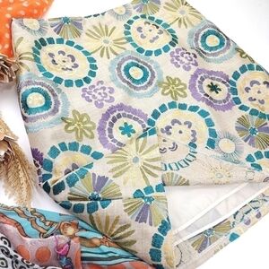 Sevier Skirt Cotton Linen Embroidered Floral Weave Skirt Sz 12